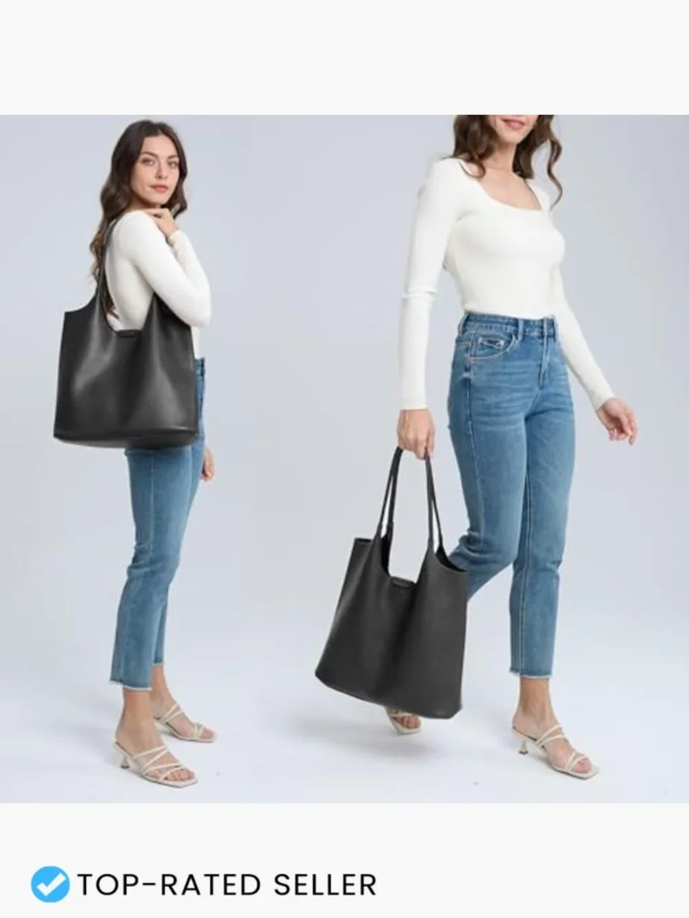 Vegan Leather Hobo Tote Bag Large Faux Suede Lining Shoulder Purse Work Travel